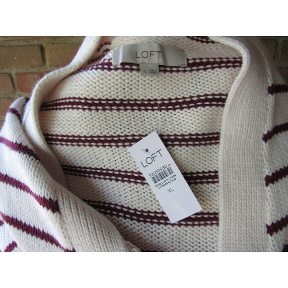 LOFT Cardigan Sweater XL Striped Pockets V-Neck Buttons Chunky 2021 Academia - Picture 6 of 14